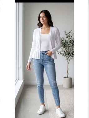 Madison White Open-Front Textured Cardigan